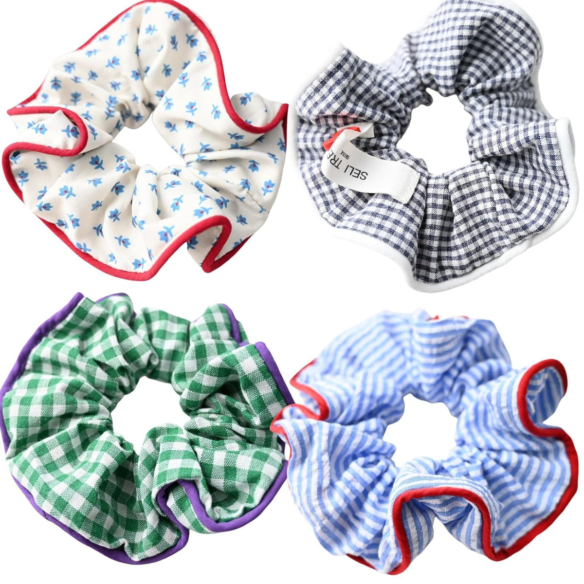 : Chic Striped Hair Scrunchies for Girls and Women，Elastic Hair Bands，for everyday styling，4 in pack，scrunchies (a)