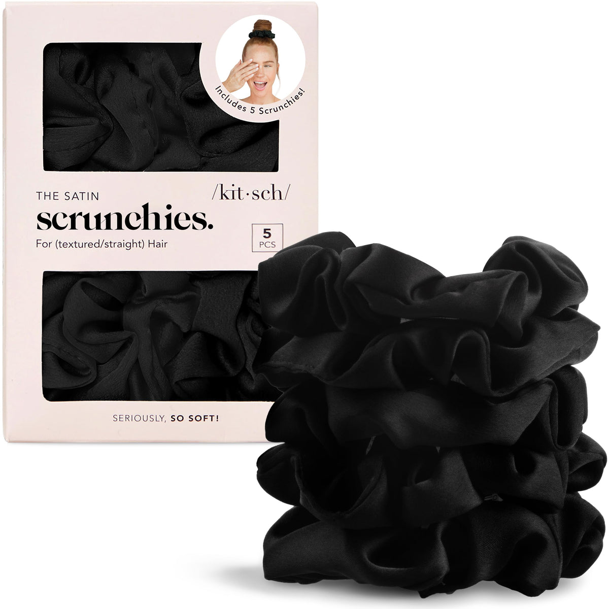 Kitsch Recycled Satin Oversized Scrunchies - Black & Chocolate, 2pcs