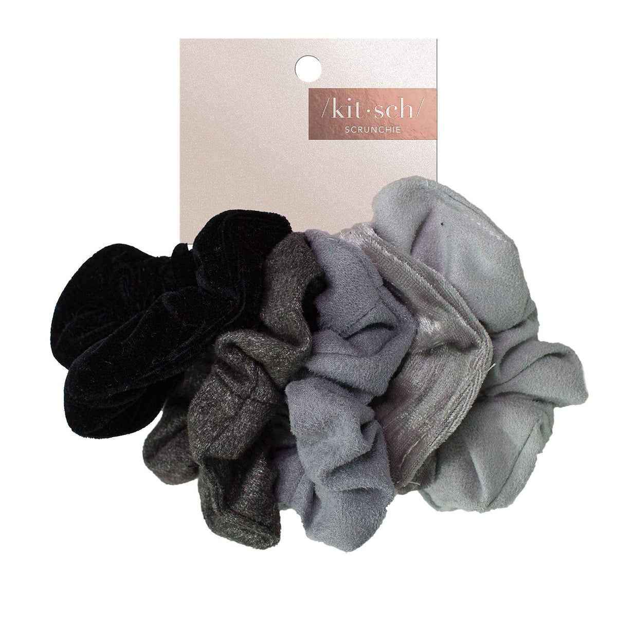 Kitsch Pillow Satin Scrunchies for Women -Blush/Charcoal, 2pcs