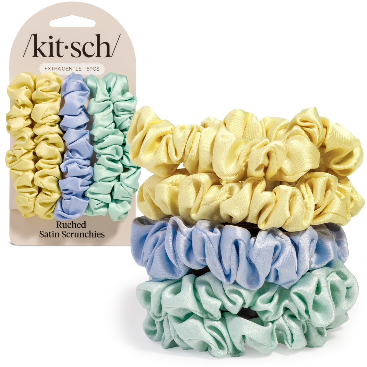 Kitsch Pillow Satin Scrunchies for Women -Blush/Charcoal, 2pcs