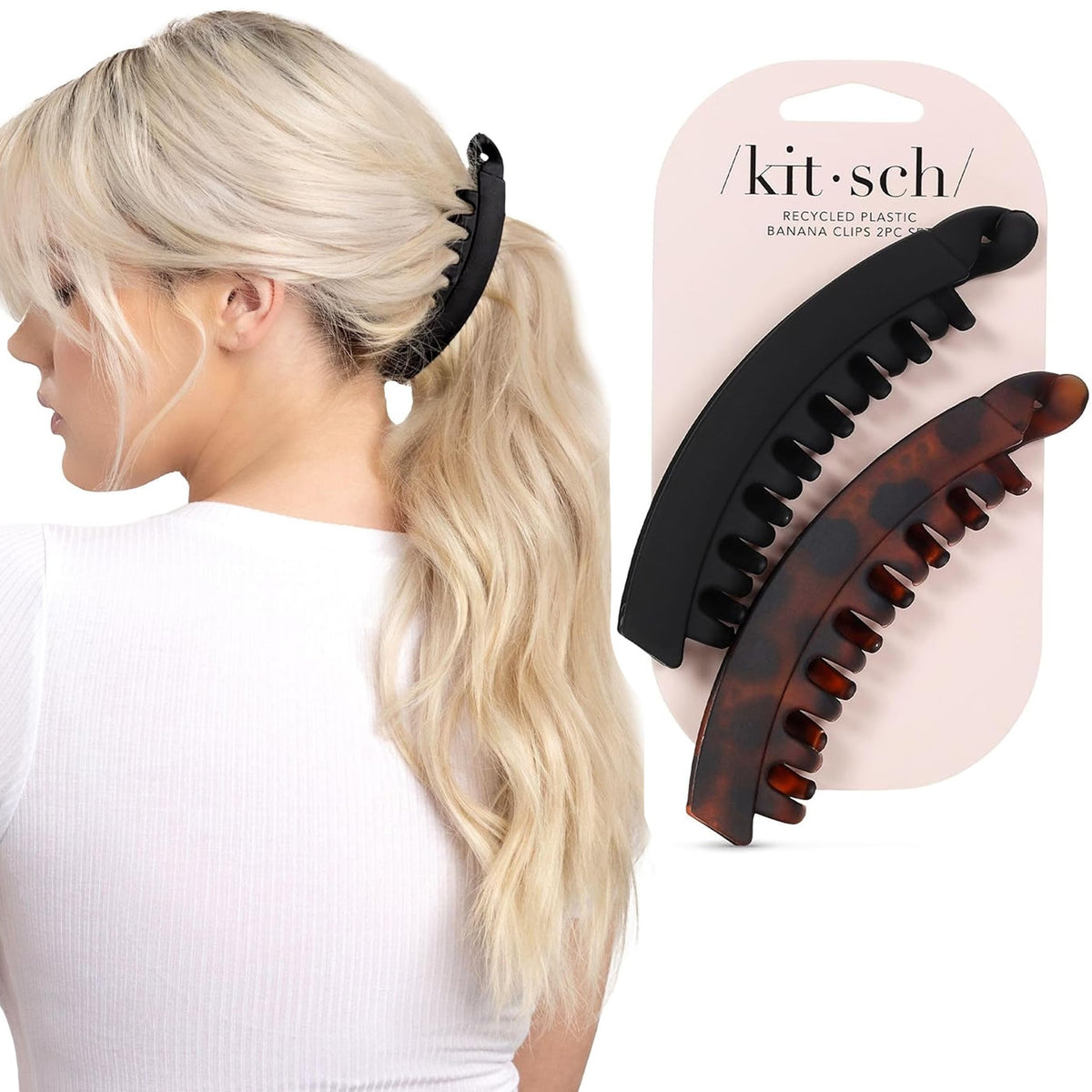 Kitsch Large Hair Clips For Women - Black & Tortoise, 2pcs