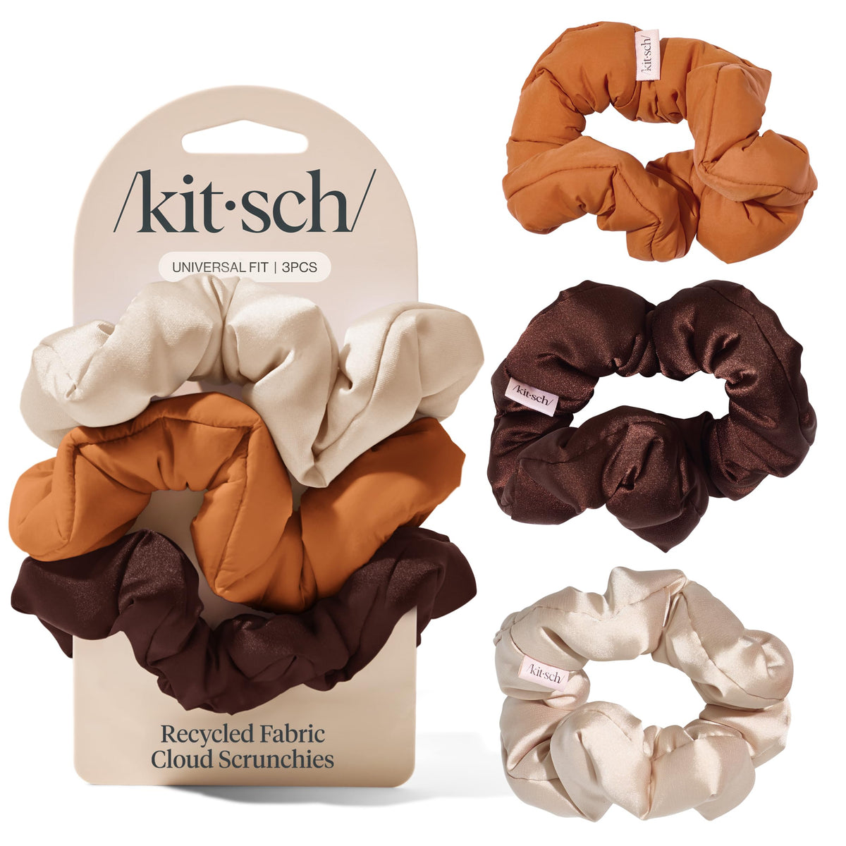 Kitsch Satin Scrunchies for Women | For All Hair Types - Black, 5pcs