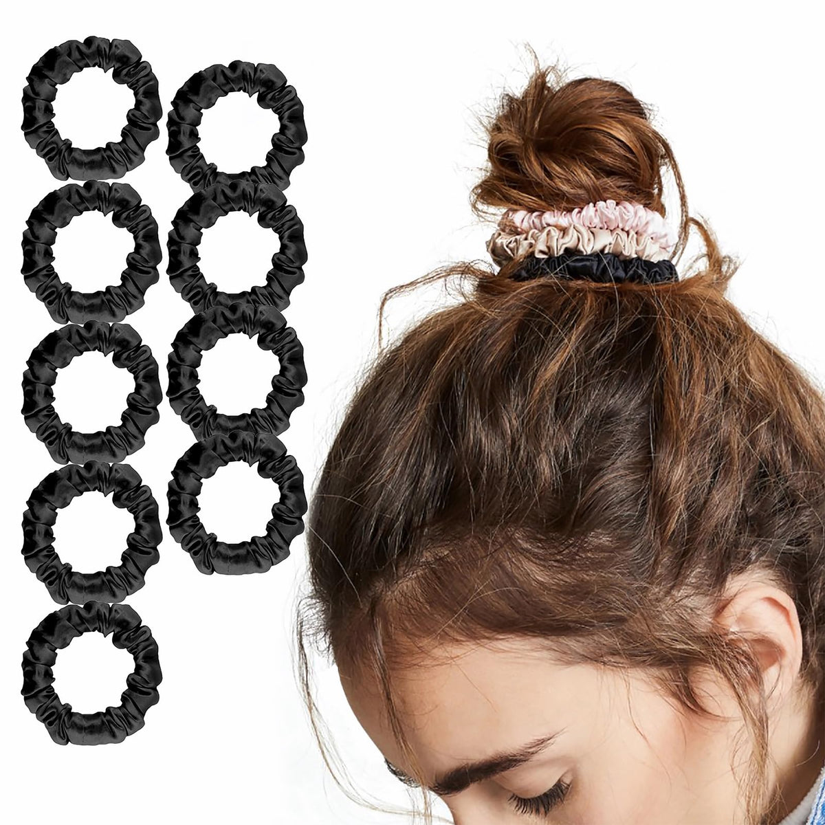 LilySilk Silk Hair Scrunchy, 100% Mulberry Silk Ponytail Holder, Frizz & Breakage Prevention, No Damage, Dark Green, 1 Count