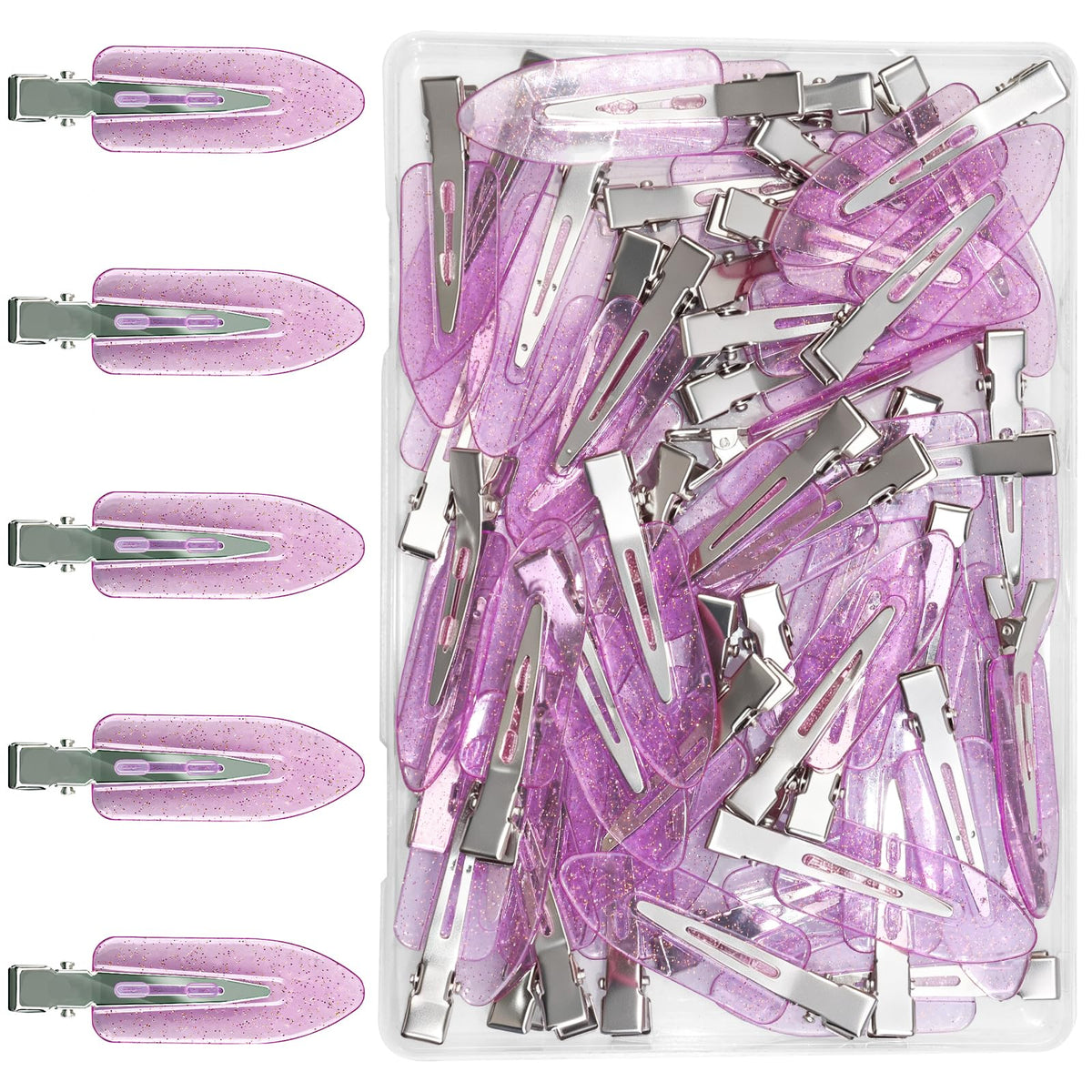 40PCS Transparent Glitter Alligator Sectioning Clips,No Crease Hair Clips for Styling,Non-Slip Salon Hair Clips for Makeup, Bangs, Curling & Face Washing(5-colors)