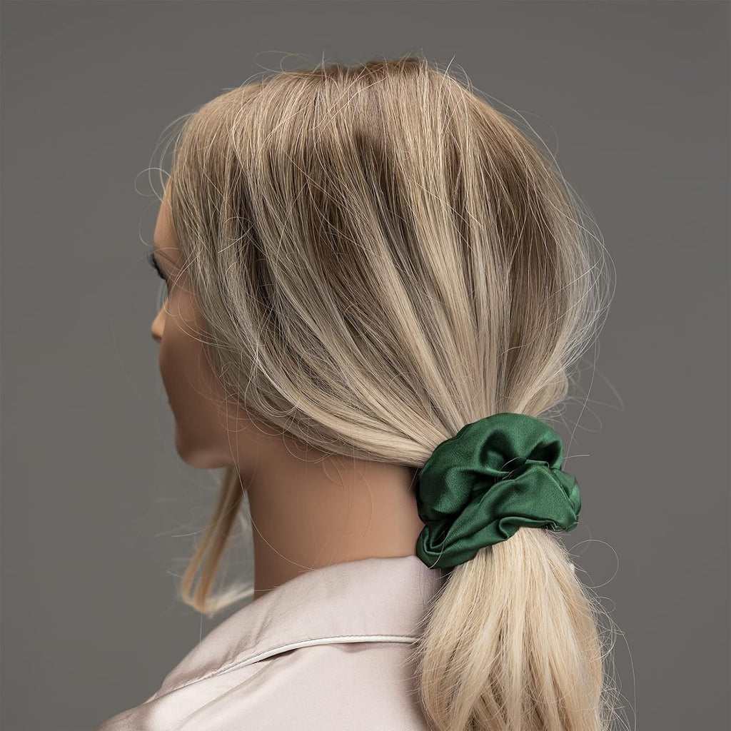 Silk Scrunchies for Hair 100% Mulberry Silk Hair Ties 3 Pack(Black, Navy Blue, Emerald)
