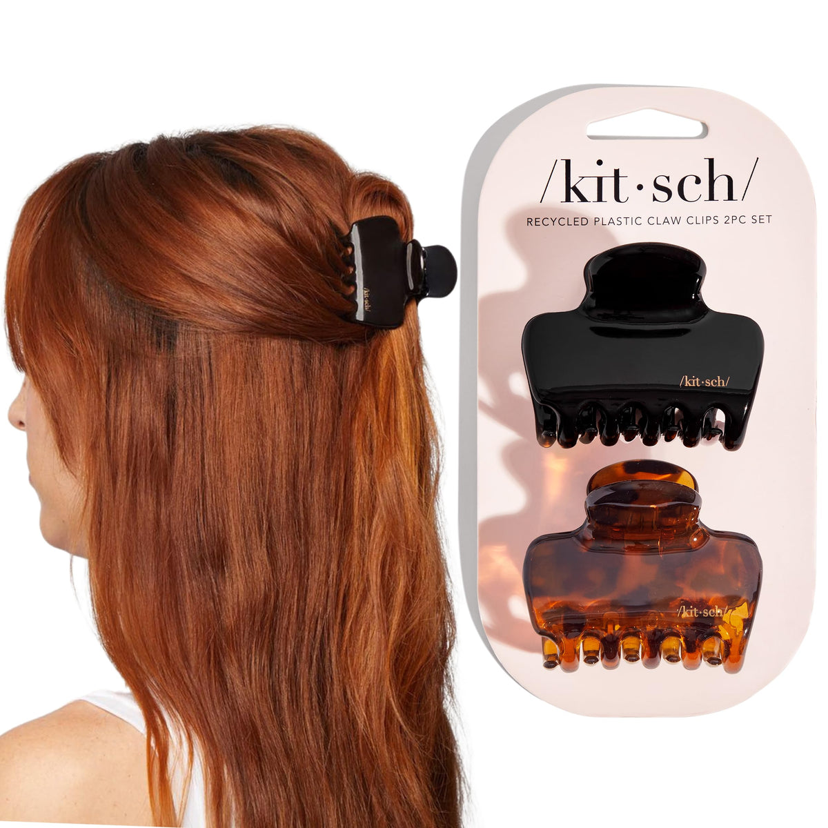 Kitsch Octopus Hair Clips For Women - Classic Black & Tortoise, 2pcs