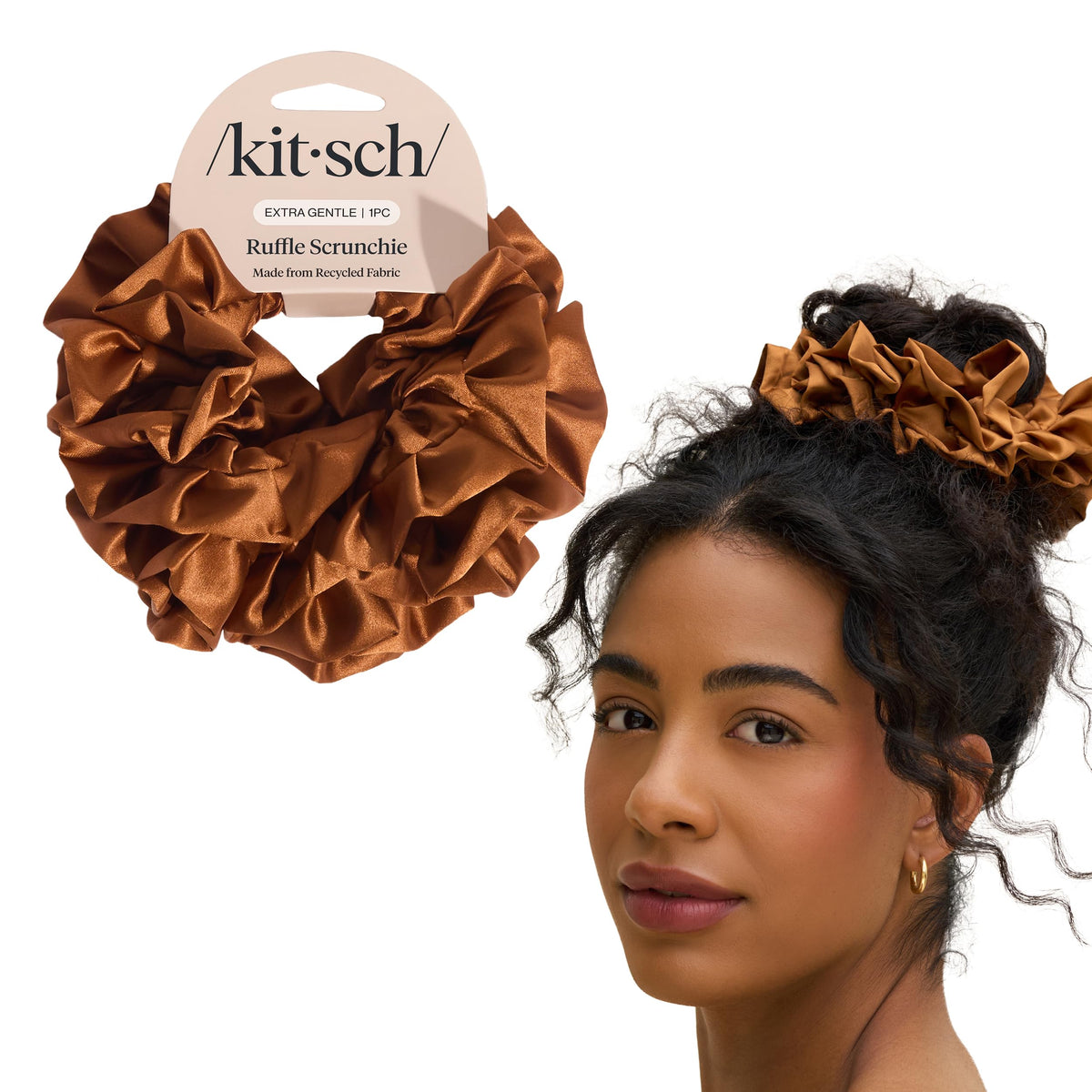 Kitsch Satin Scrunchies for Women | For All Hair Types - Black, 5pcs