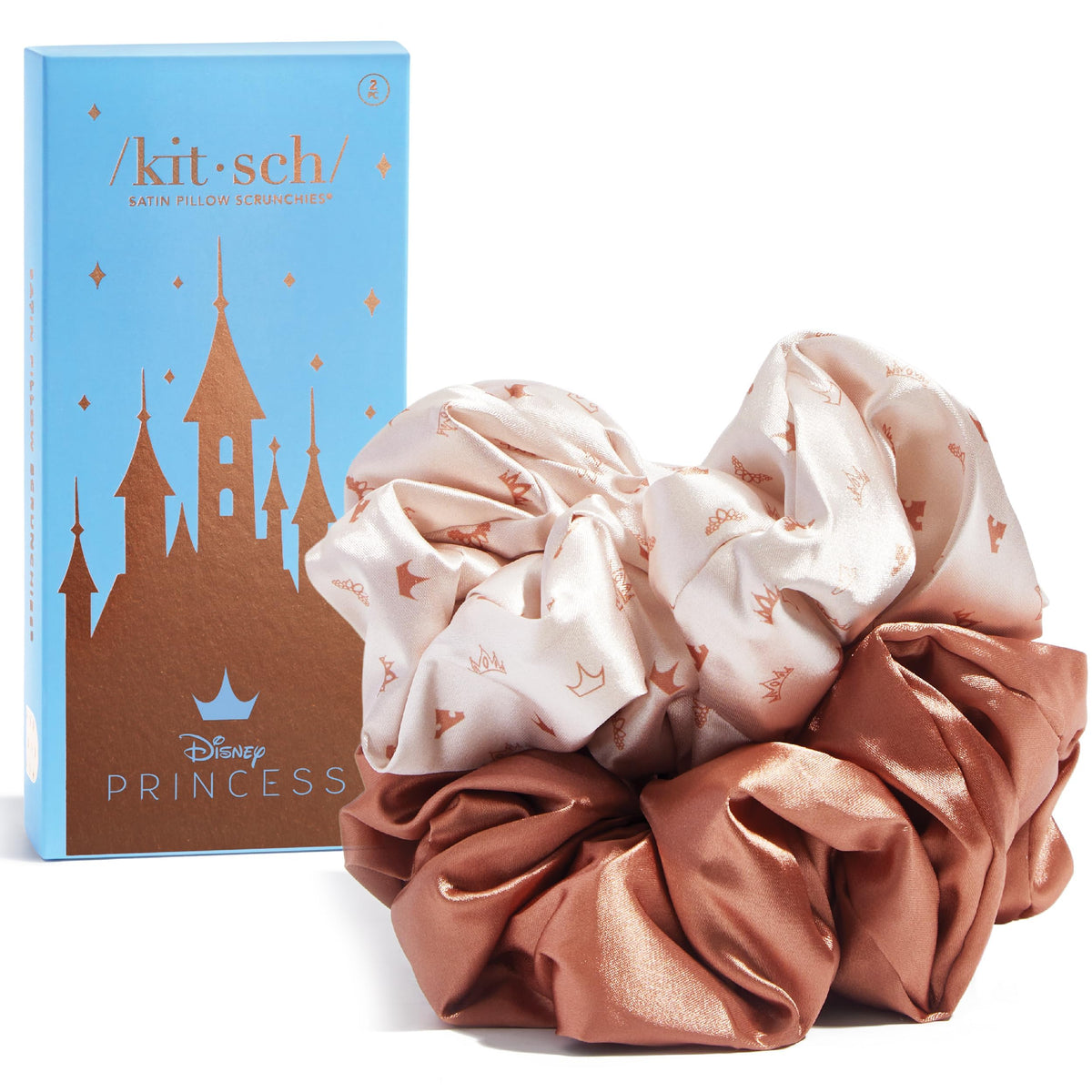 Kitsch Recycled Satin Oversized Scrunchies - Black & Chocolate, 2pcs