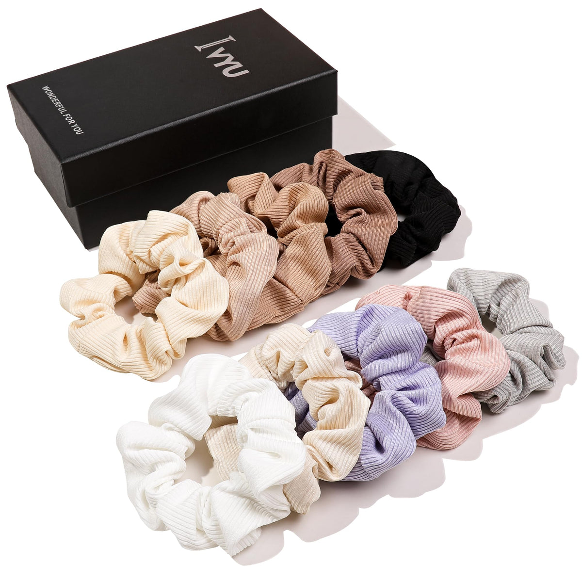 Ivyu Scrunchie, Big Cotton Scrunchies for Women's and Girls, Brown Service, 4 Count, for All Hair Types, No Crease or Damage