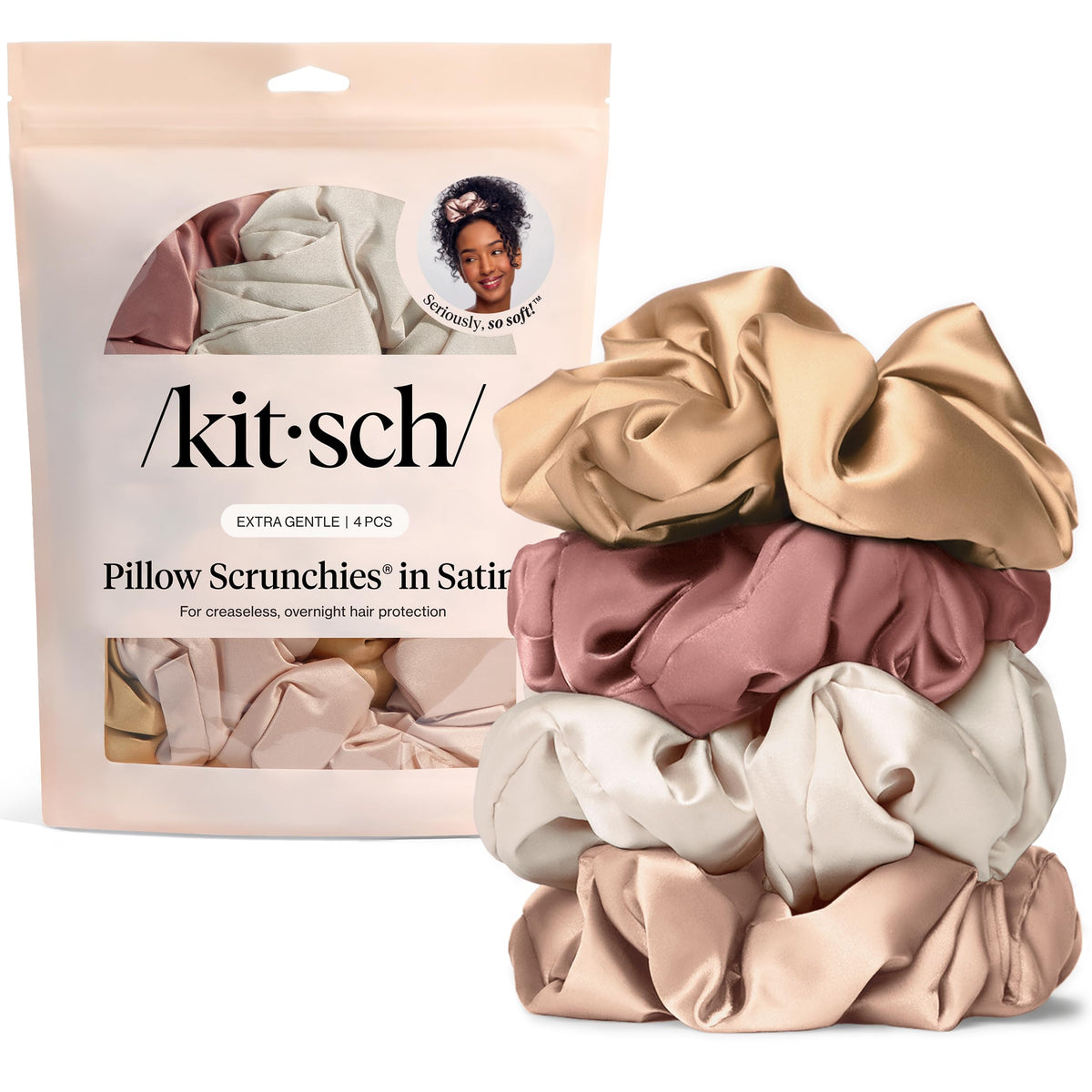 Kitsch Recycled Satin Oversized Scrunchies - Black & Chocolate, 2pcs