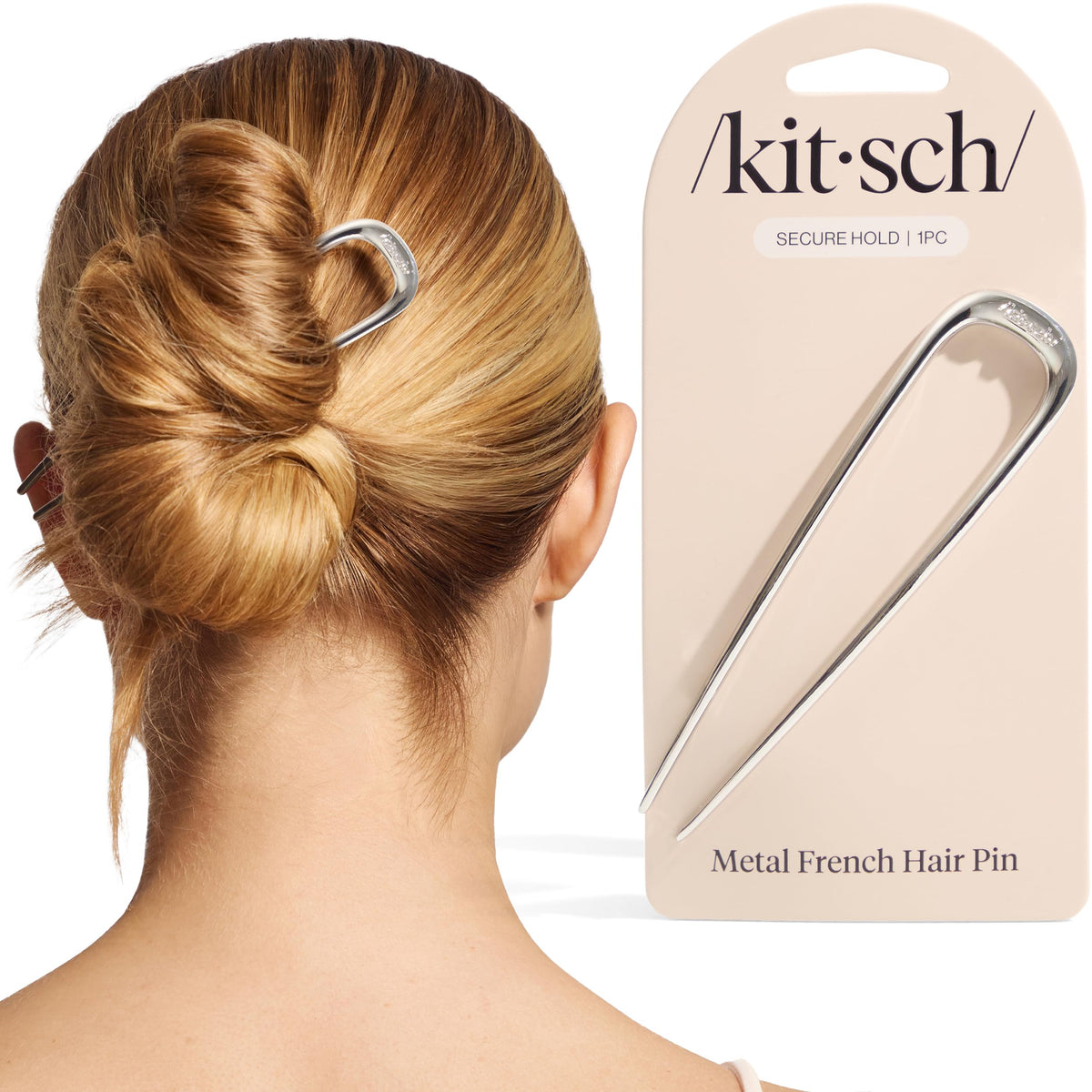 Kitsch French Hair Pins for Women | Secure Hold All Day - Gold, 1pc