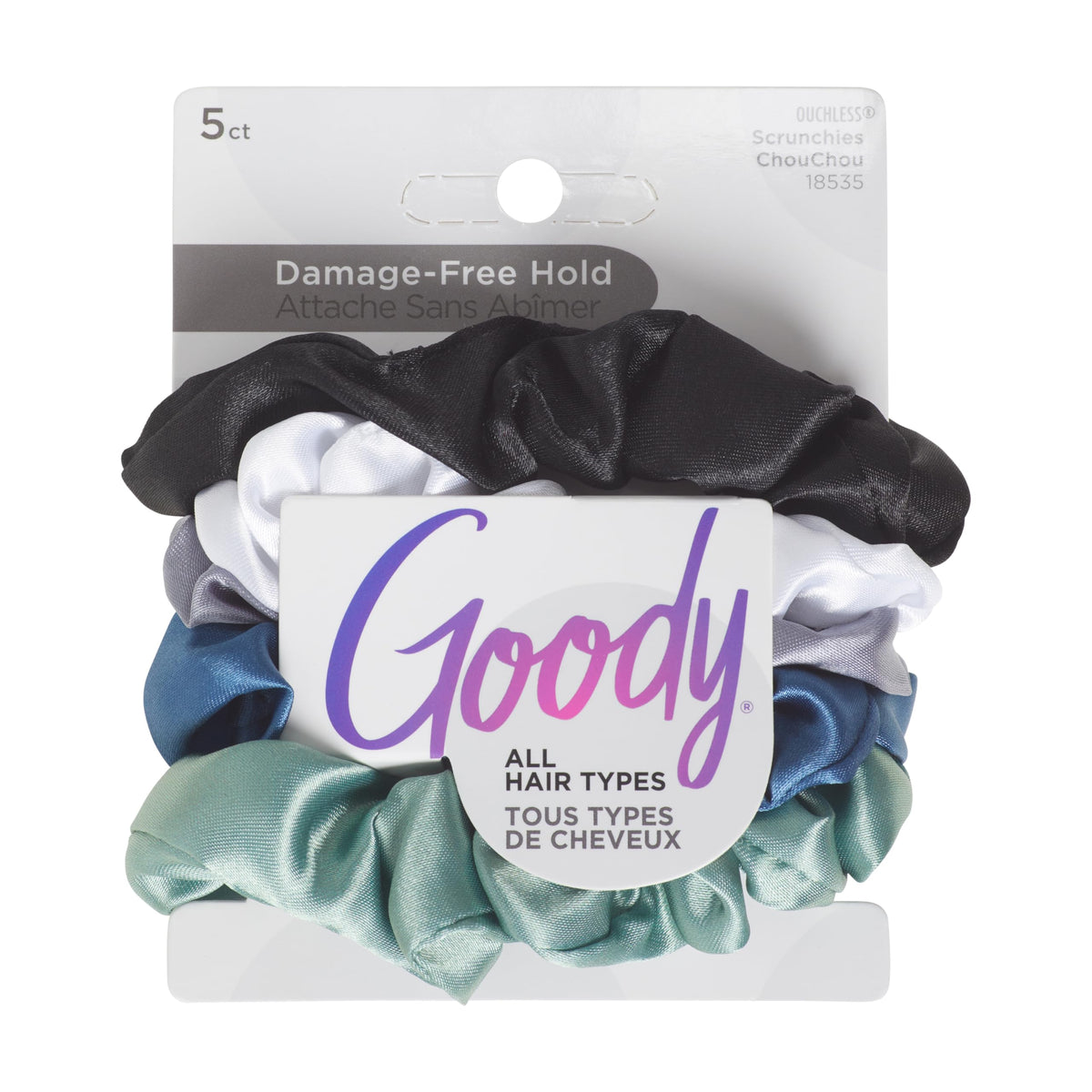 Goody Ouchless Satin Scrunchies - 5 Ct, Neutral Tones, Damage-Free Hold, Soft Overnight Hair Scrunchies to Sleep In, Gentle Hair Accessories for Women & Men, All Day Comfort, All Hair Types
