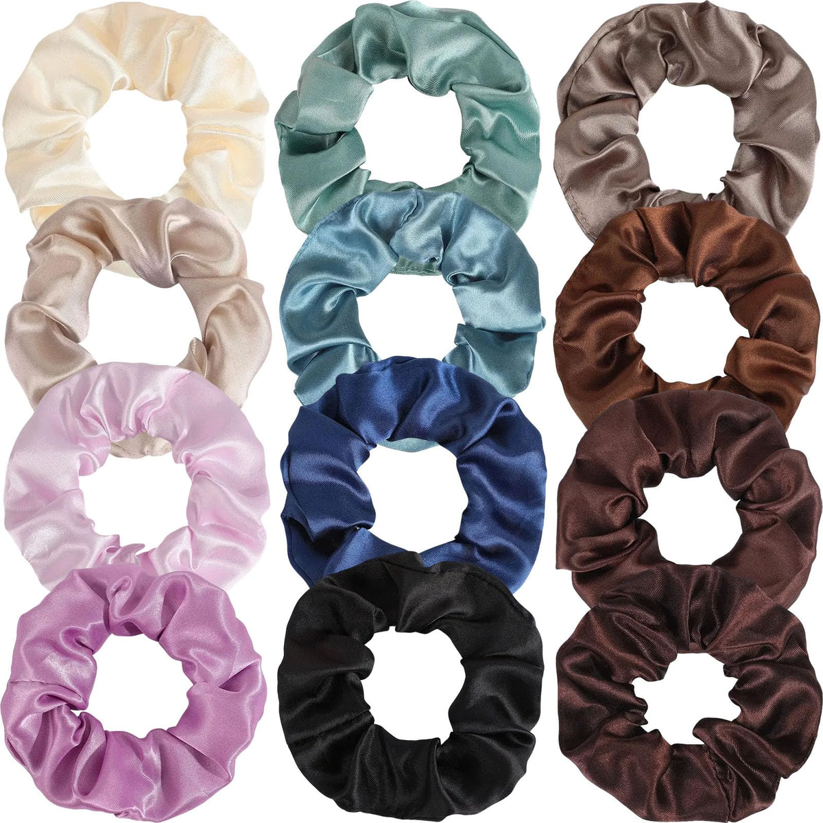 12 Pcs Satin Silk Scrunchies – Soft Hair Ties for Women & Girls, Thick Elastic Ponytail Holders, Hair Bands & Wrist Bracelets, Assorted Colors Scrunchies Hair Ties Silk Satin Scrunchy Hair Accessories