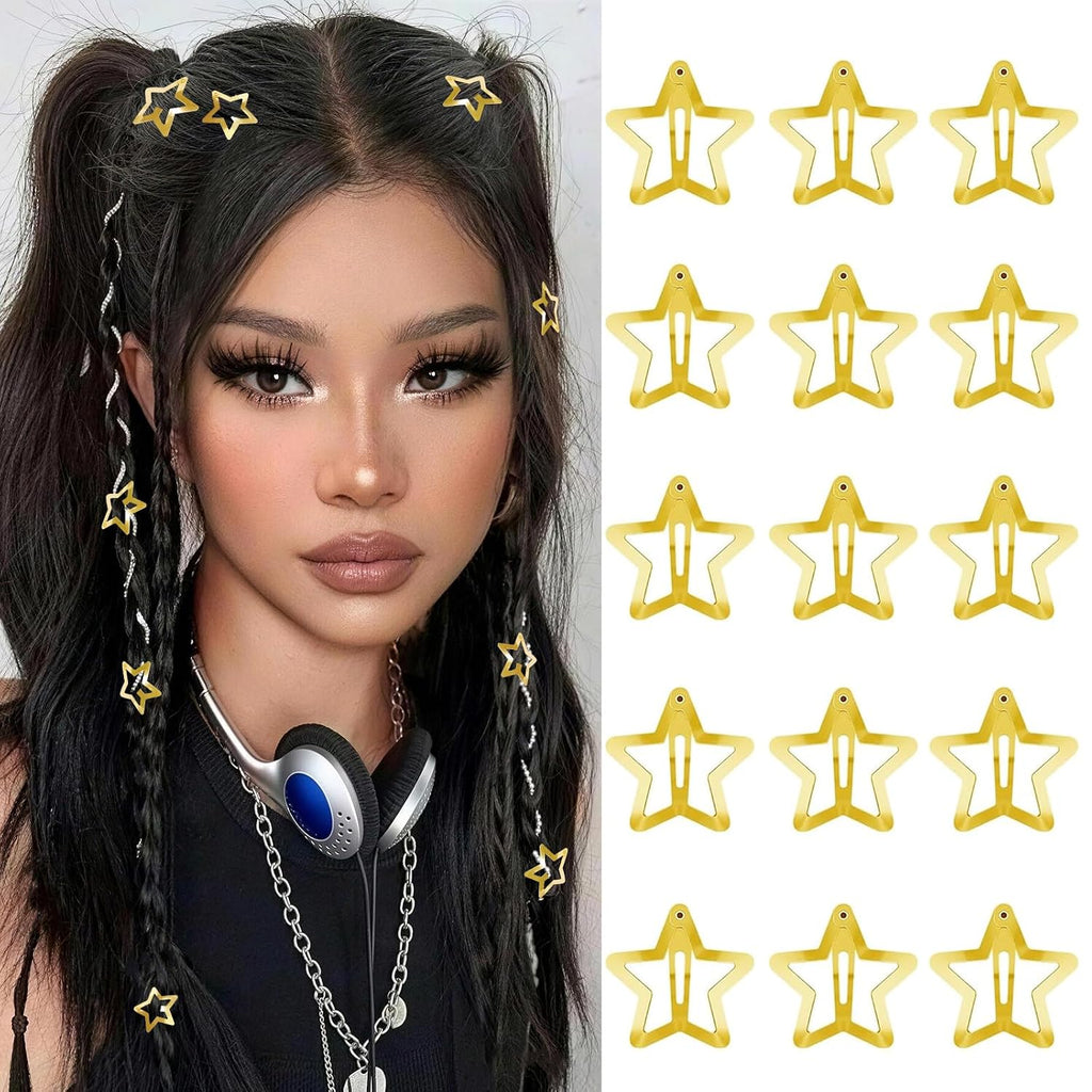 SAOROPEB Star Hair Clips 2000s Y2K Hair Accessories-15 PCS 1.57"-Gold