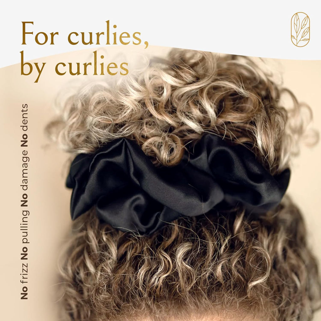 Oversized Mulberry Silk Scrunchies for Women – XL No-Damage Hair Ties for Curly, Thick & Thin Hair – Premium Hair Accessories – Black & Espresso Bundle – Ponytail Holders by Curlfriend