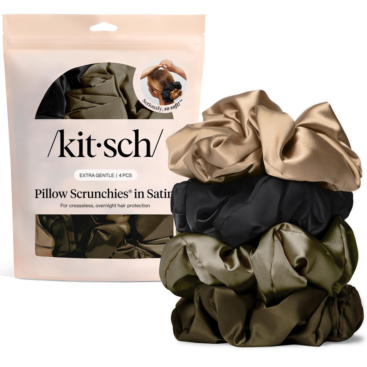 Kitsch Recycled Satin Oversized Scrunchies - Black & Chocolate, 2pcs