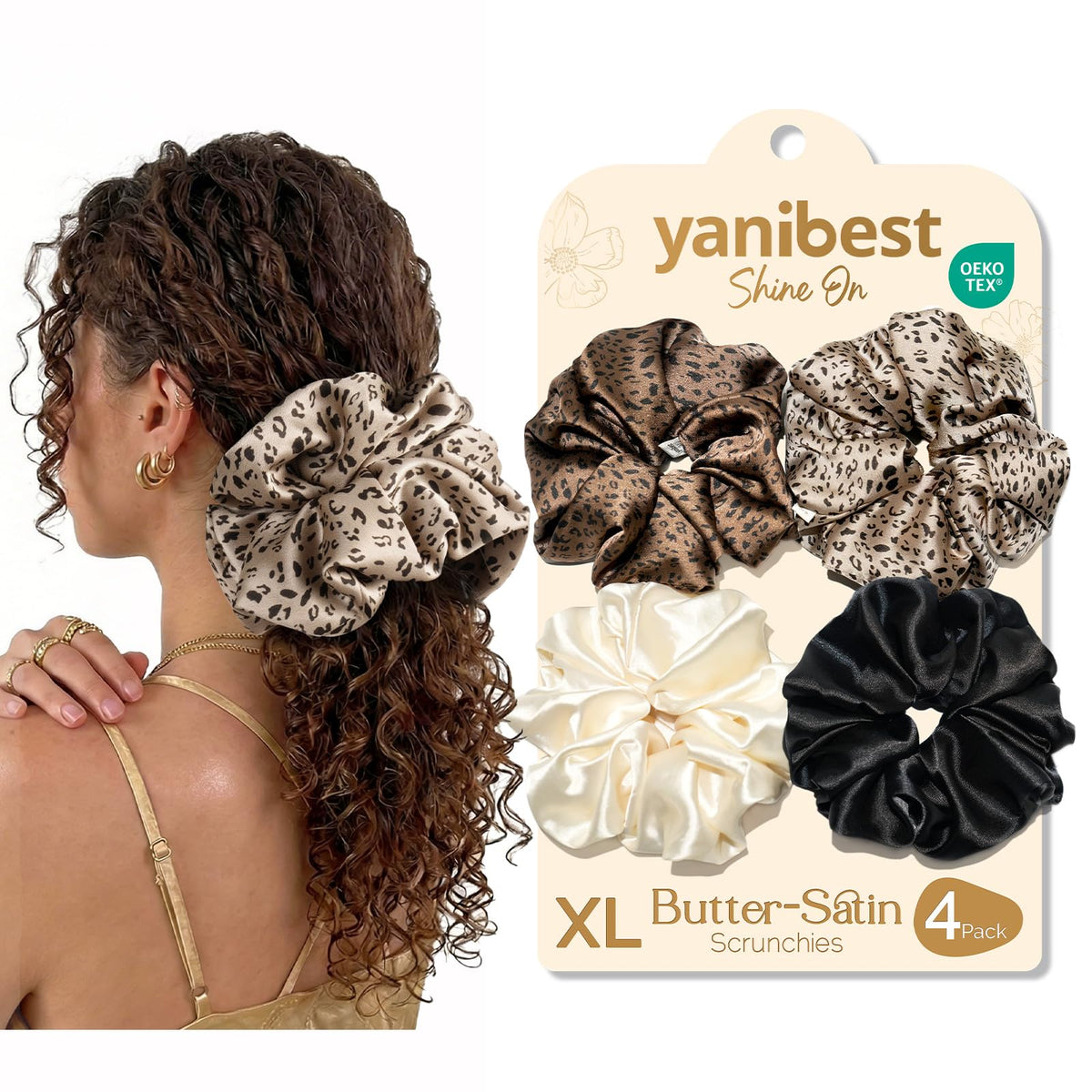 YANIBEST 4 Pcs Oversized Satin Scrunchies, Jumbo Hair Ties for Women