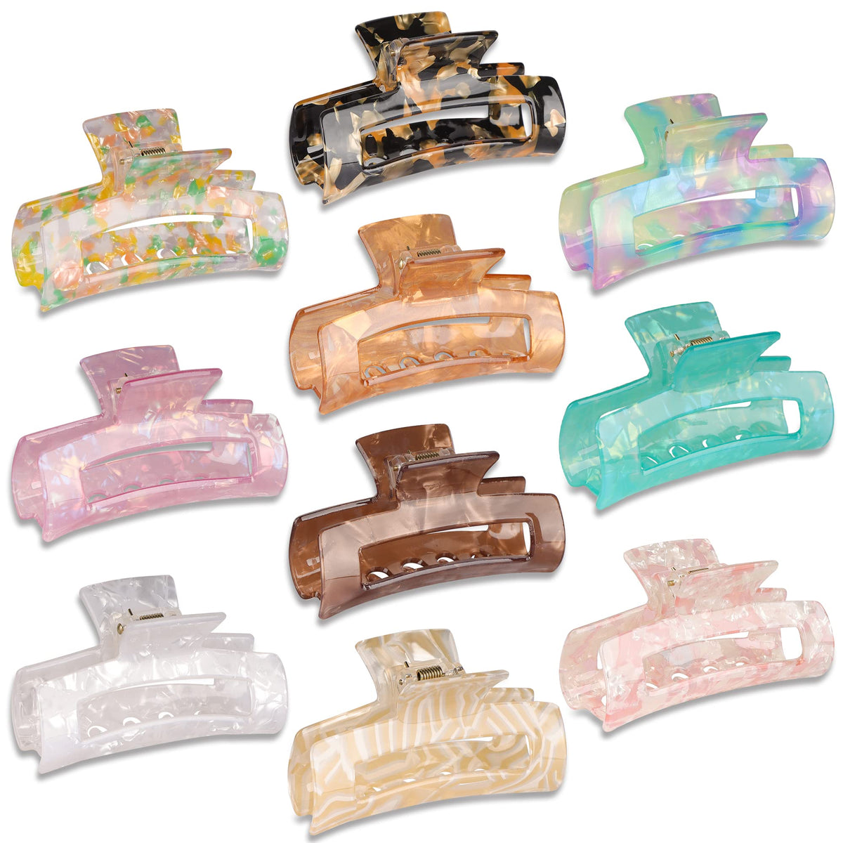 Magicsky 10 Pcs Large Resin Hair Claw Clips For Women Thick Thin Hair Updos