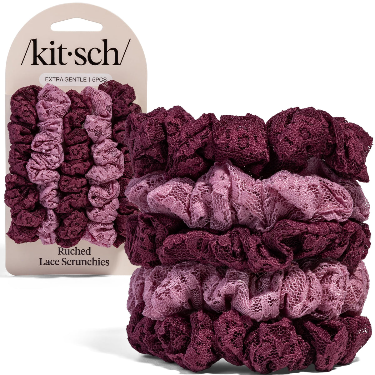 Kitsch Pillow Satin Scrunchies for Women -Blush/Charcoal, 2pcs
