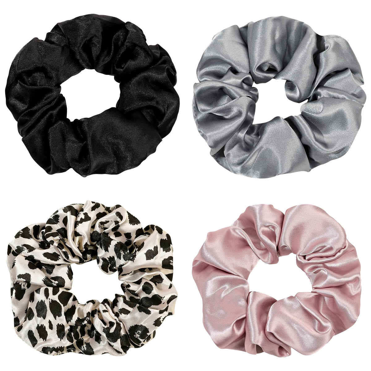 Ivyu Scrunchie, Big Cotton Scrunchies for Women's and Girls, Brown Service, 4 Count, for All Hair Types, No Crease or Damage