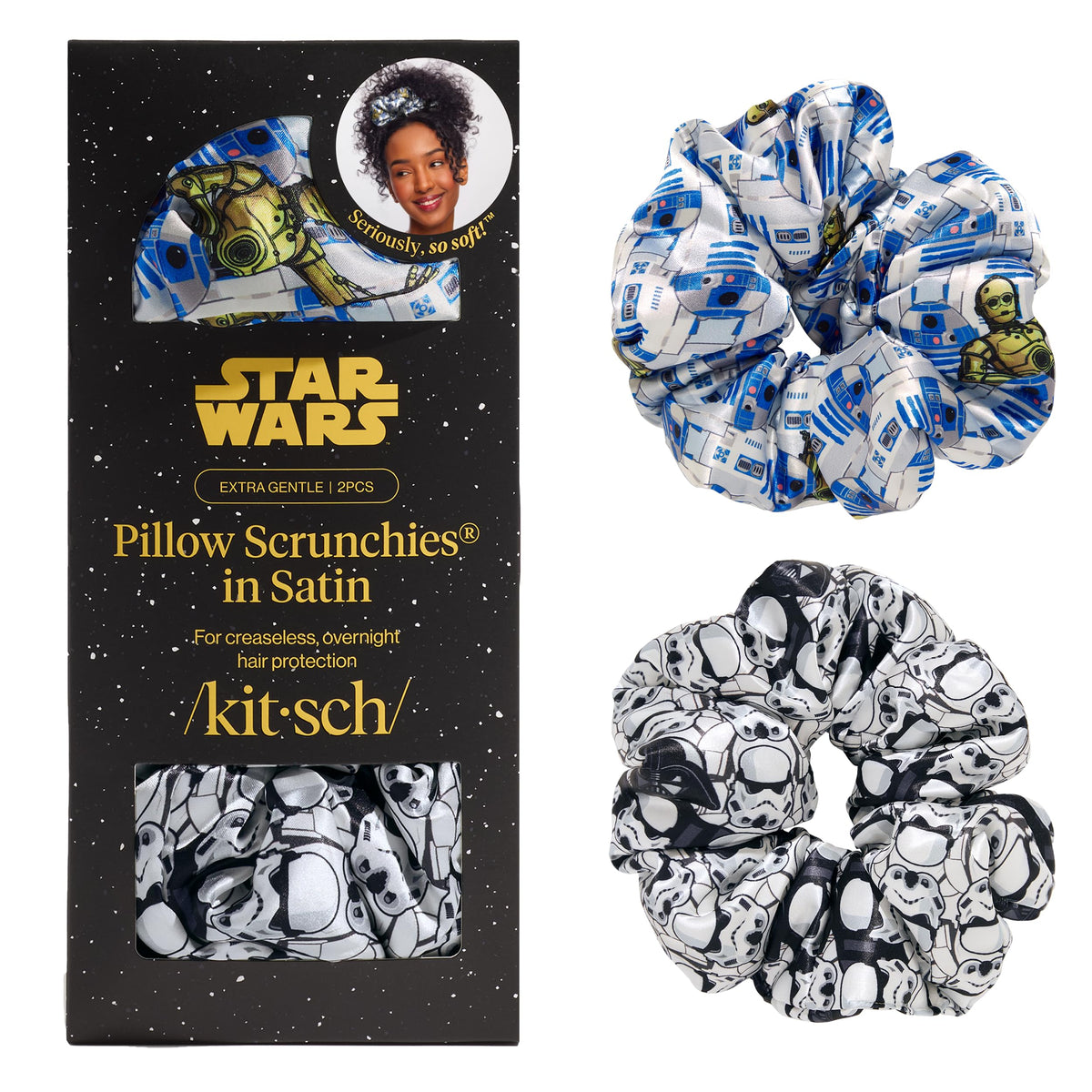 Kitsch Satin Scrunchies for Women | For All Hair Types - Black, 5pcs