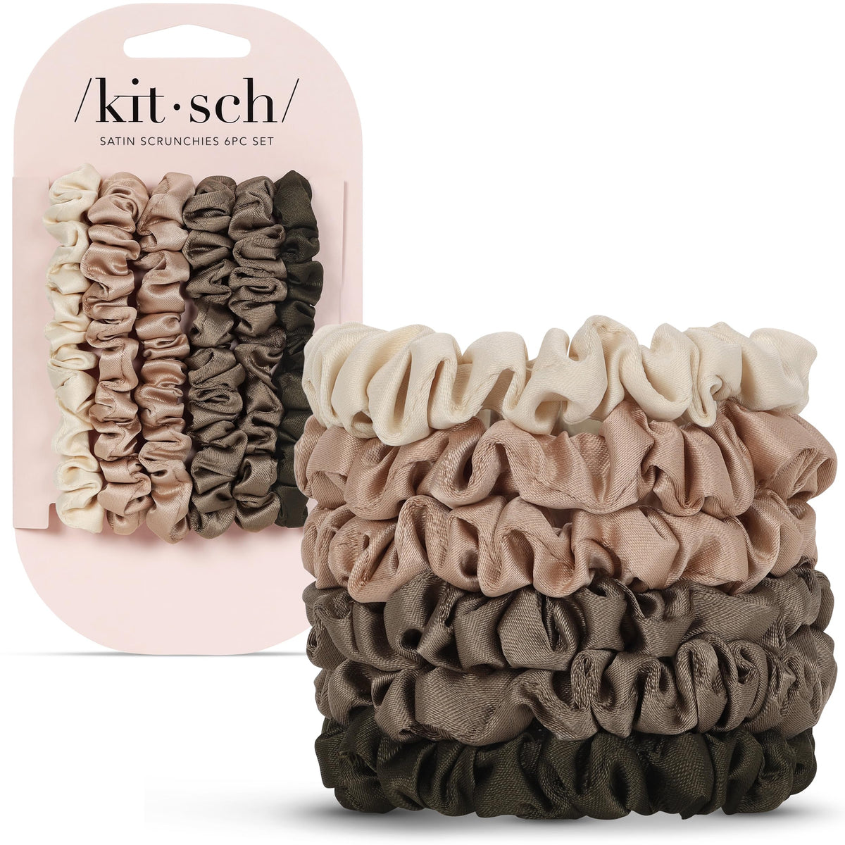 Kitsch Satin Scrunchies for Women | For All Hair Types - Black, 5pcs