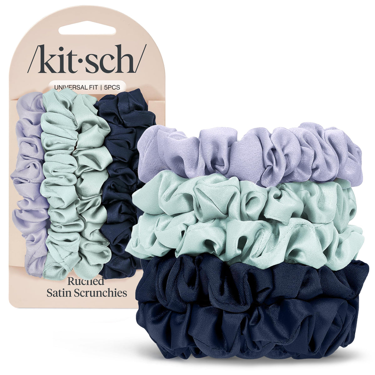 Kitsch Pillow Satin Scrunchies for Women -Blush/Charcoal, 2pcs