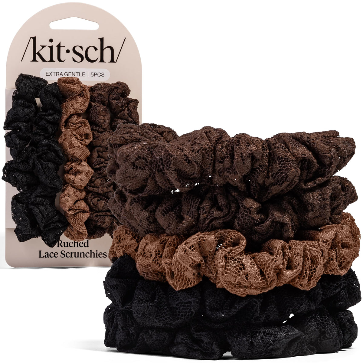 Kitsch Pillow Satin Scrunchies for Women -Blush/Charcoal, 2pcs