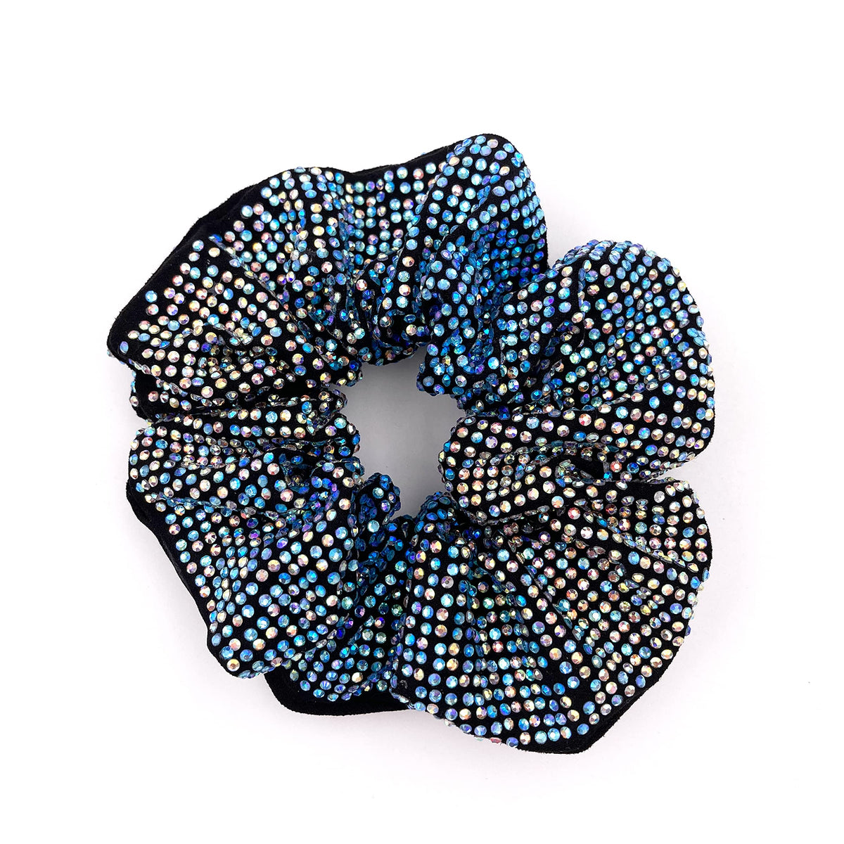 Embellished Sparkly Black Crystal Scrunchie Hair Tie Ponytail Holder Accessory for Women