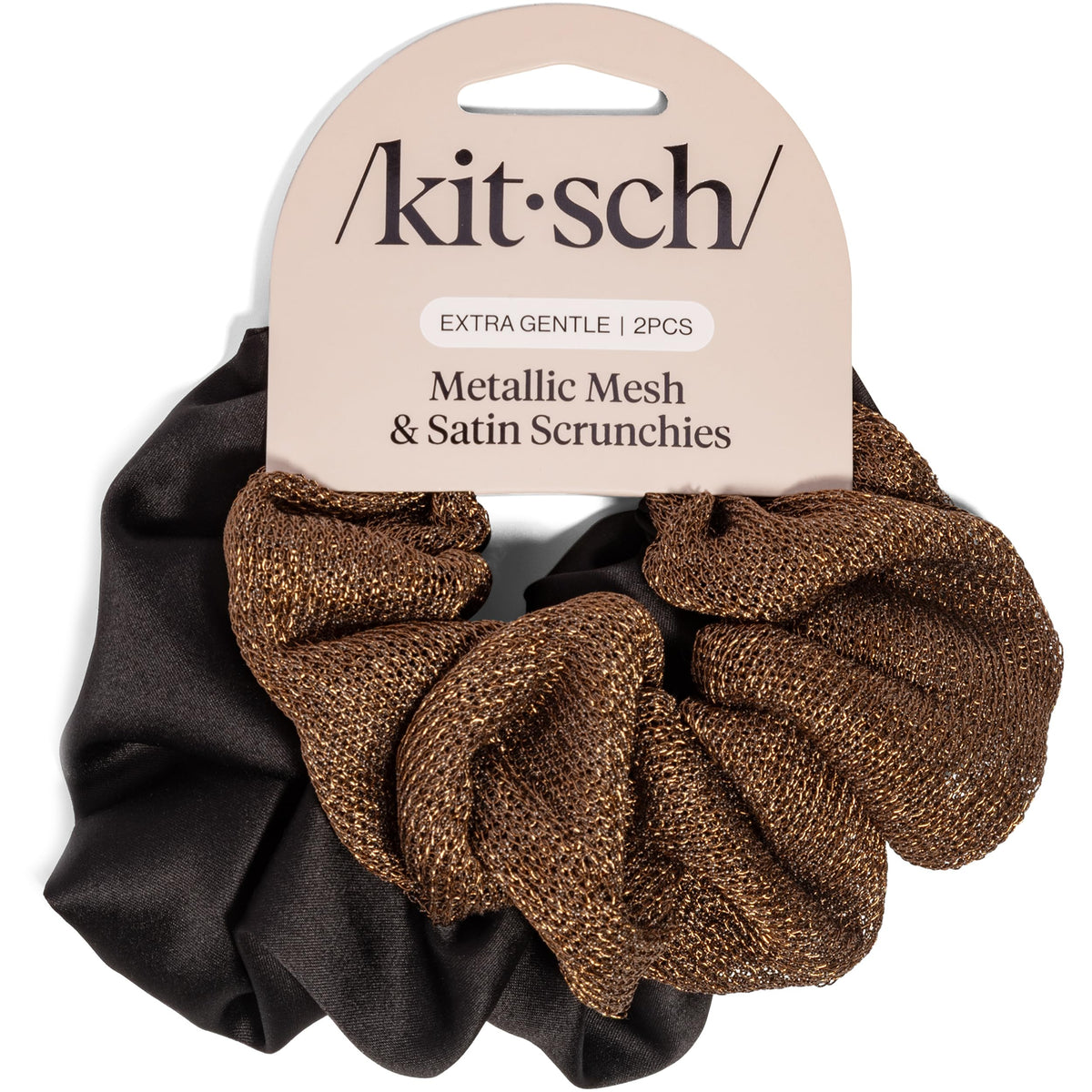 Kitsch Pillow Satin Scrunchies for Women -Blush/Charcoal, 2pcs
