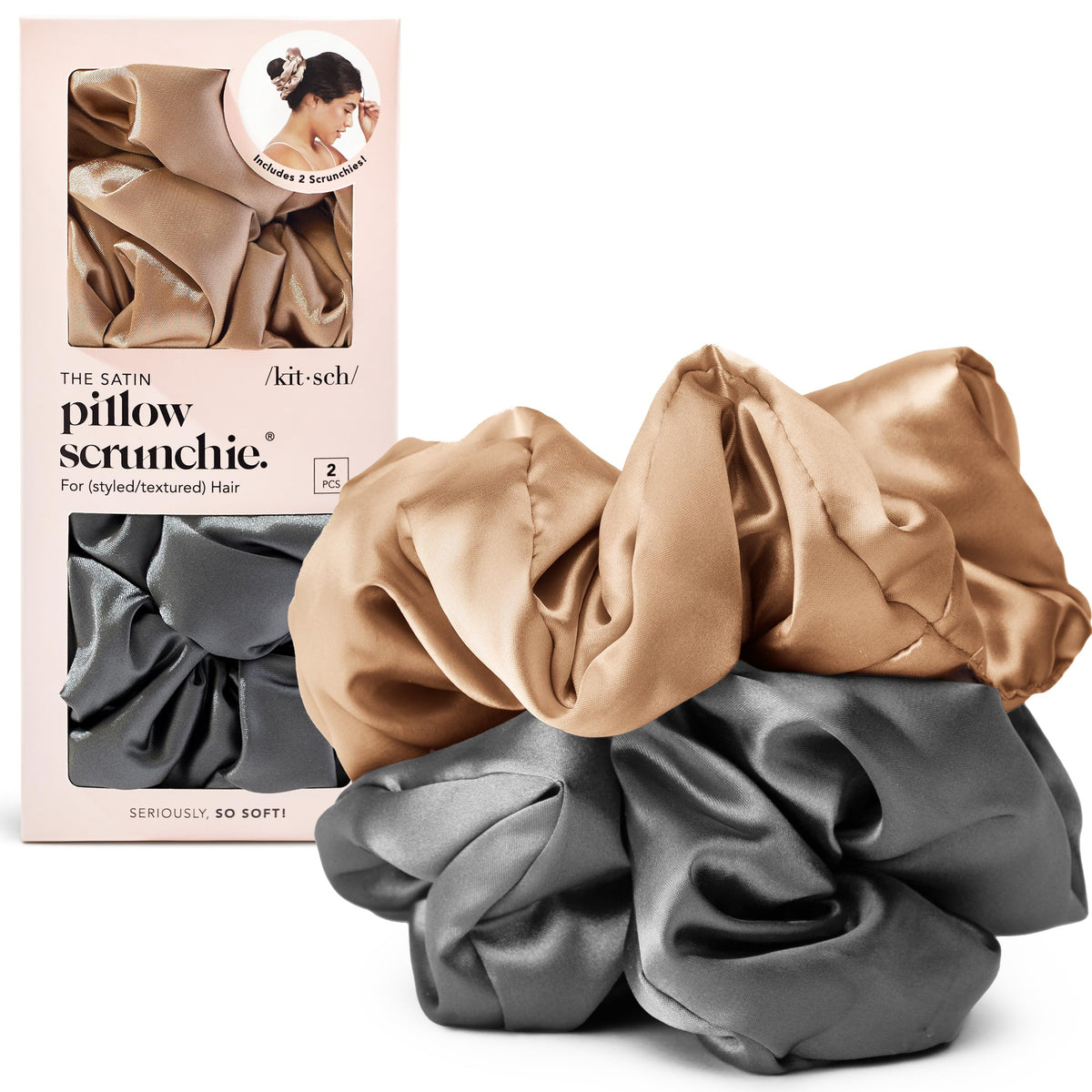 Kitsch Ultra-Petite Satin Scrunchies for Women - Eucalyptus, 6pcs